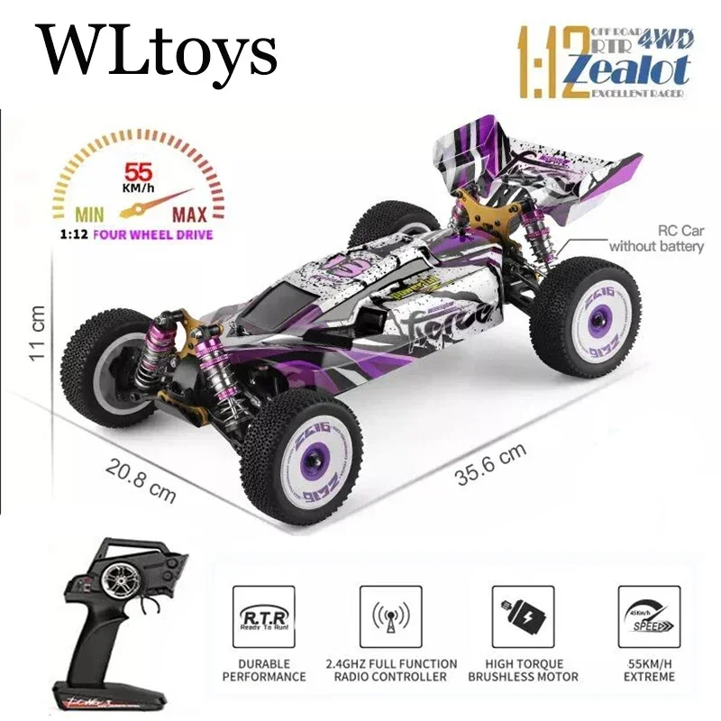 Wltoys-Voitures de course télécommandées à grande vitesse, jouets de dérive tout-terrain pour Aduit, moteur sans balais versiBrushless, 75 km/h, 124017-V8, 1/12, 2.4G, nouveau