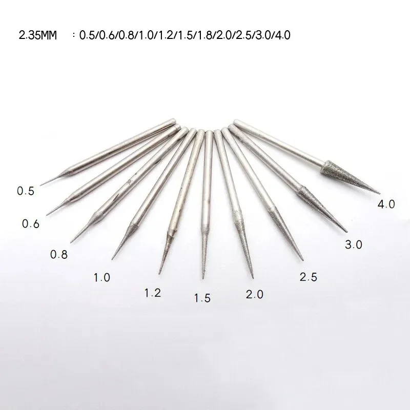 Imagem -04 - Diamond Burr Grinding Bit Shank Glass Stone Jade para Dremel Rotary Tools 0.6 mm 0.8 mm mm 1.2 mm 1.5 mm mm 2.5 mm mm Milímetros 235 Milímetros