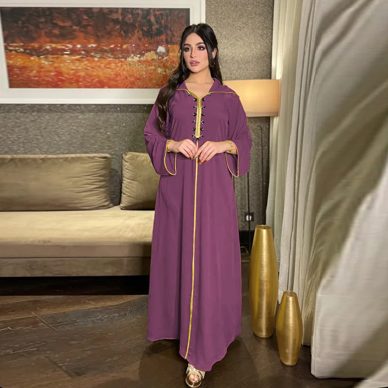 

Dubai Moroccan Kaftan Diamond Dress for Women Muslim Hooded Middle East Islamic Long Dress with Pullover Abaya Khimar Kaftan