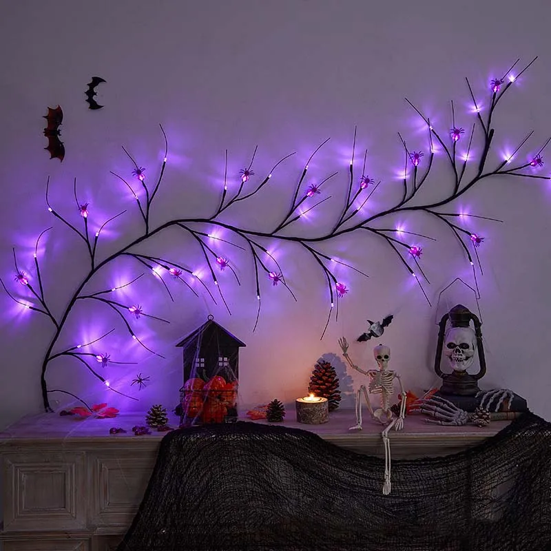 1.8M 54LEDS Vine String Lights Artificial Plant Tree Branch String Lamp Ambience Wall Strip Bedroom Decor Spider Pumpkin Light