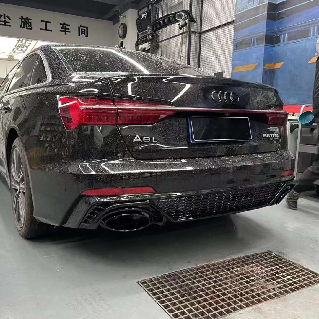 

Rear Bumper Lip Diffuser with Exhaust Muffler Pipe For Audi A6 Avant C8 Change To RS6 2019-2023 S-line Bumper PP Car Body Kit