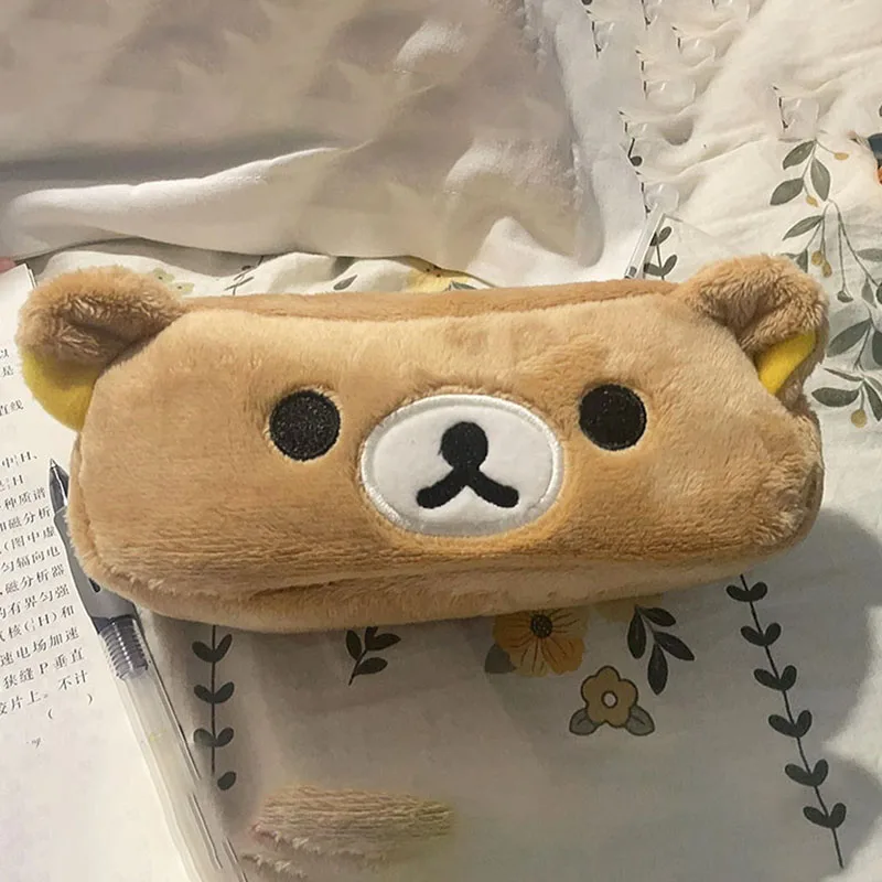 Kawaii Rilakkuma Pencil Cases For Kids Girls Cute Cartoon Bear Pencil Pouch Organizer Pen Bag School Stationeries Gifts Ins Hot