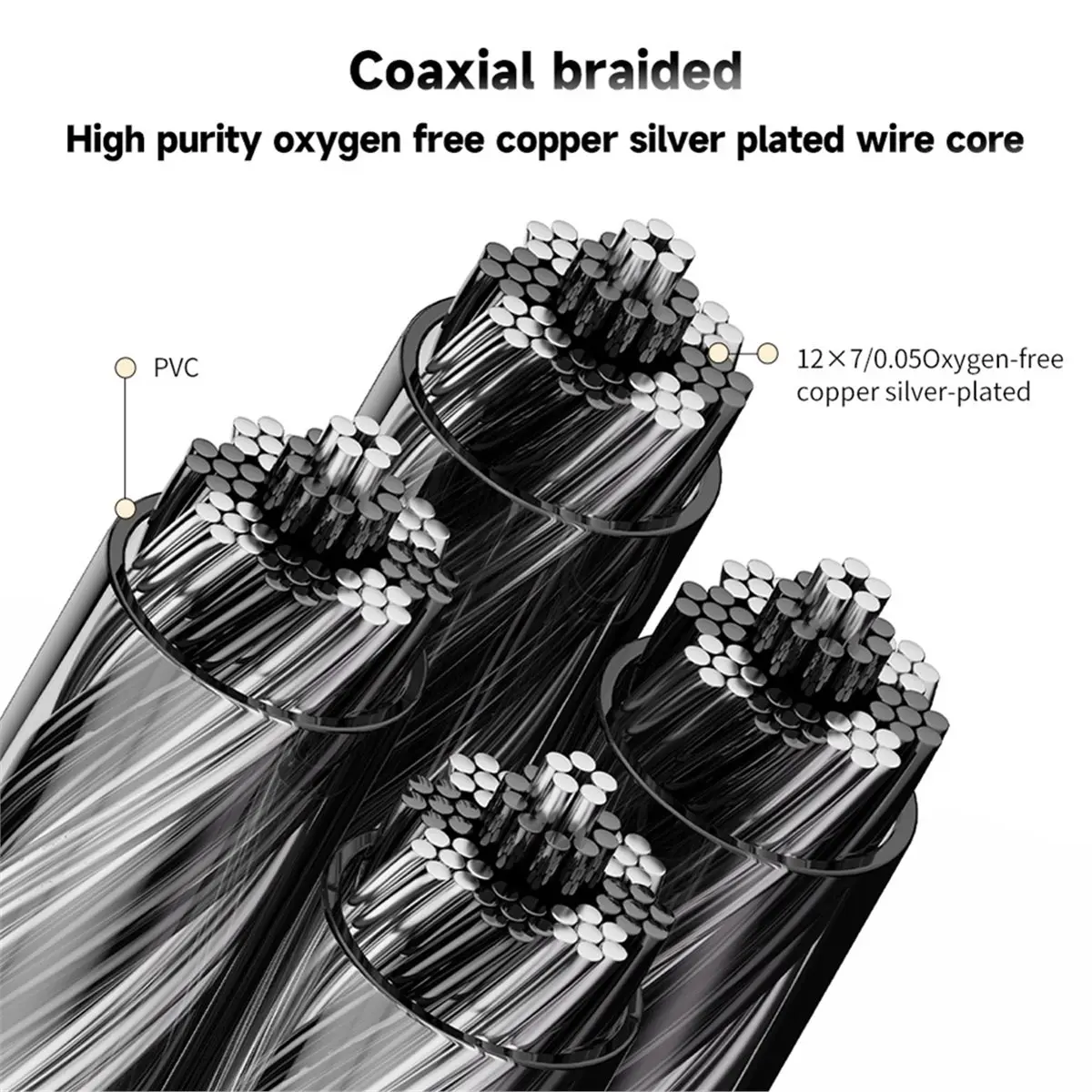 (ABGQ) T7 336 Core Silver-Plated Earphone Upgrade Cable 3.5MM Plug 2Pin Connector HiFi Stereo 4-Strand Headset Wire Mic