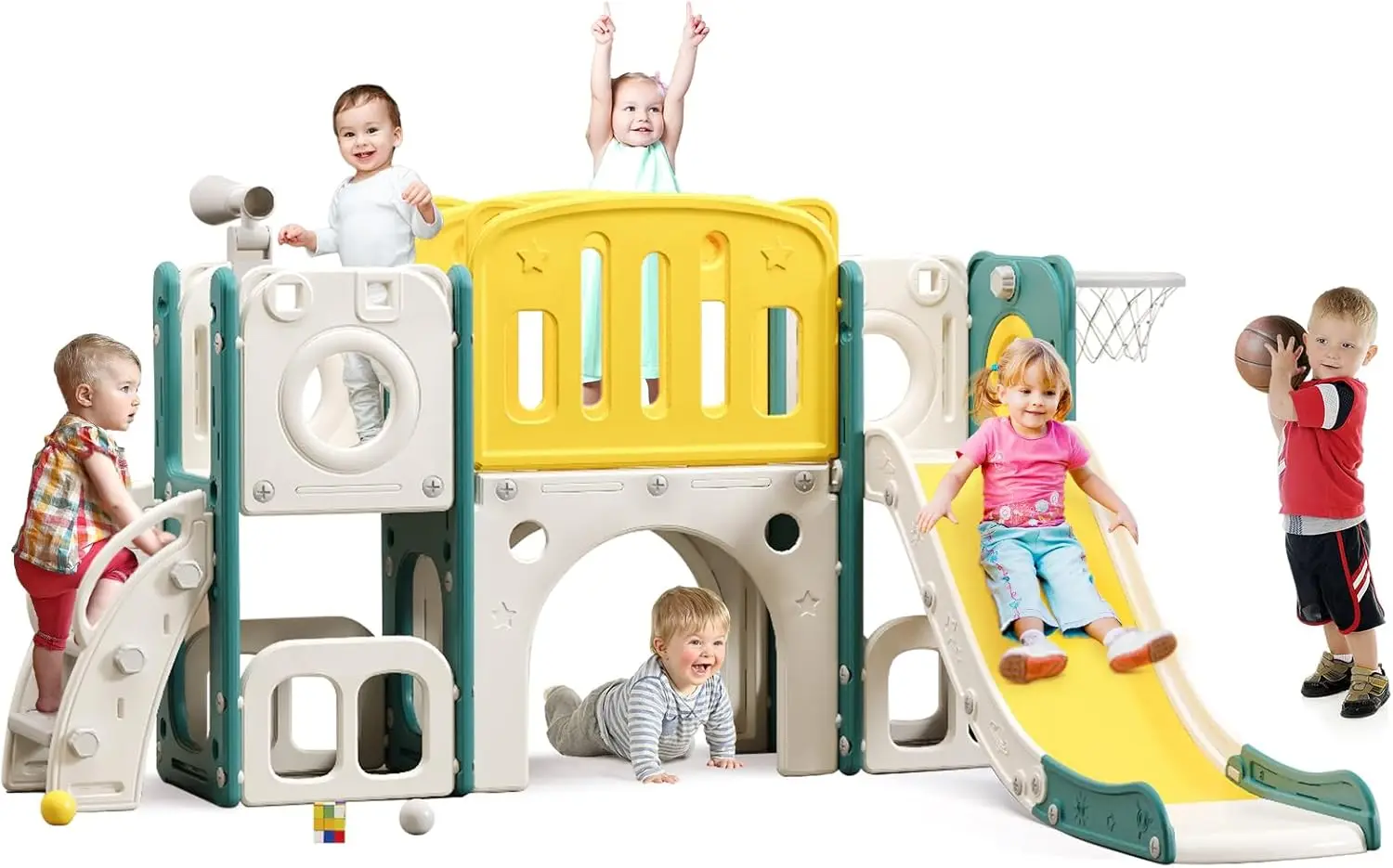 

8 in 1 Toddler Slide Set, Kids Slide for Toddlers Age 1+, Toddler Climber Slide with Basketball Hoop,Outdoor Indoor Play