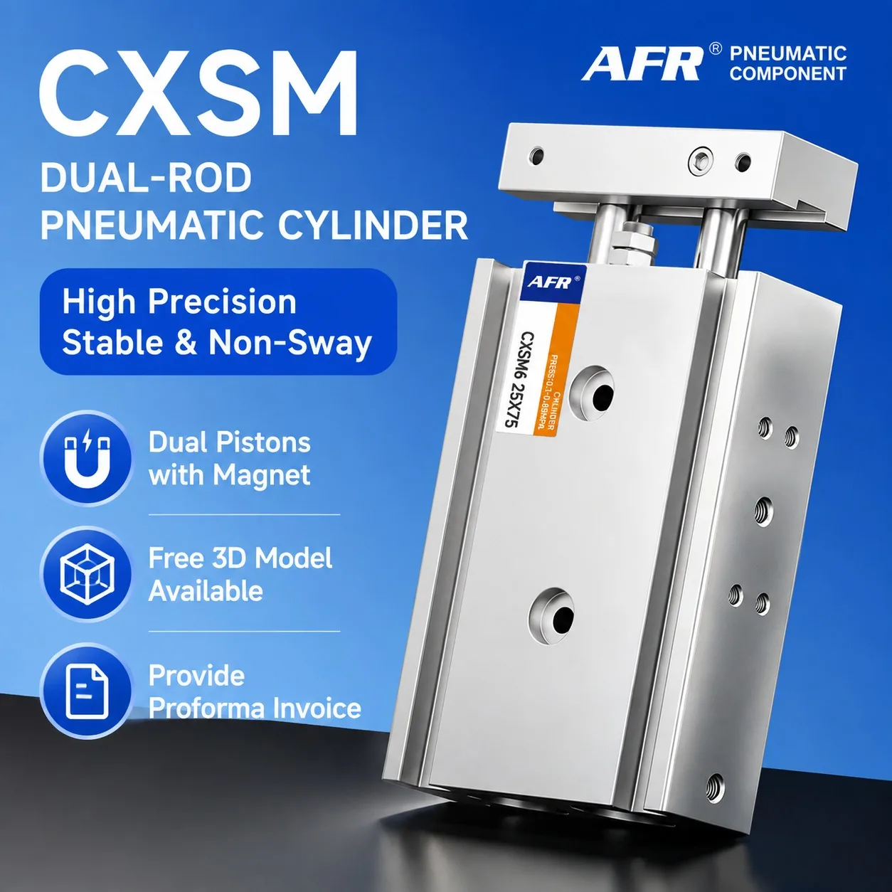 CXSM CXSM6-10 20 30 40 Dual Rod Cylinder Double Shaft Air Cylinder Pneumatic Bore 6mm Double Acting Slide Bearing Non-Rotating