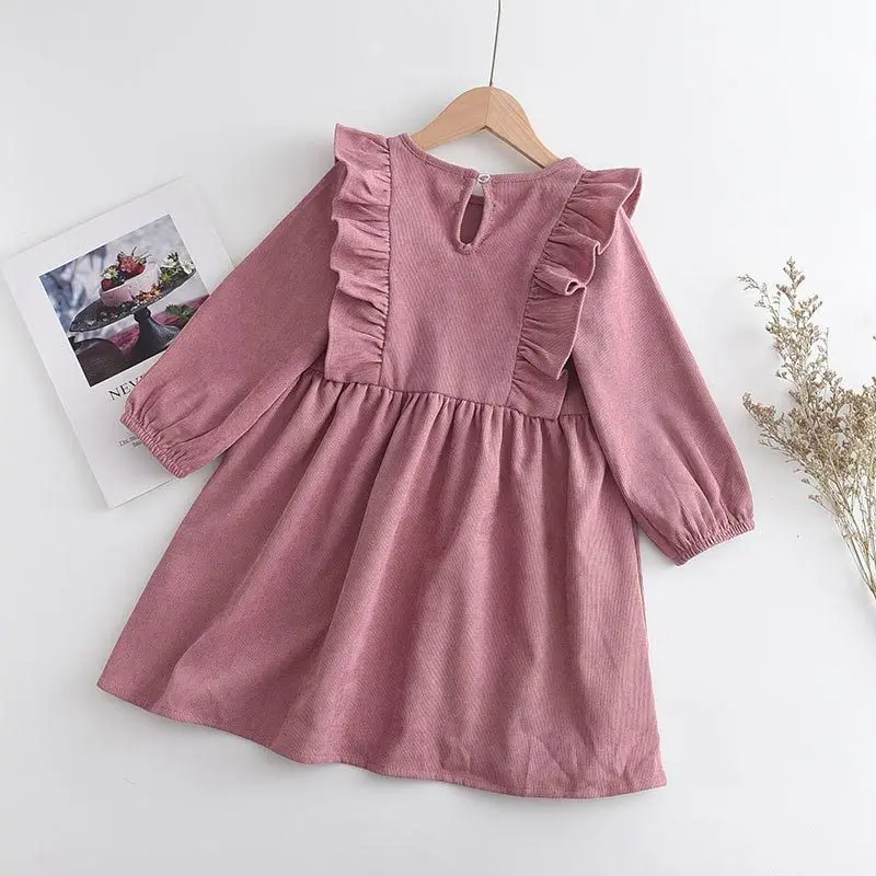 Spring and Autumn  Baby Girl Dress Solid Color Cute Lotus Leaf Princess Dress Children's Casual Dress Girls Clothing