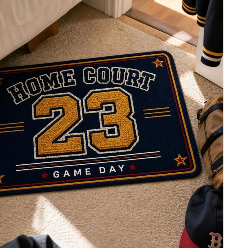 Vintage Number Flannel Doormat, Non Slip Indoor Entrance Floor Mat, Game Day Sports Themed Area Rug,Multiple Sizes Home Door Mat