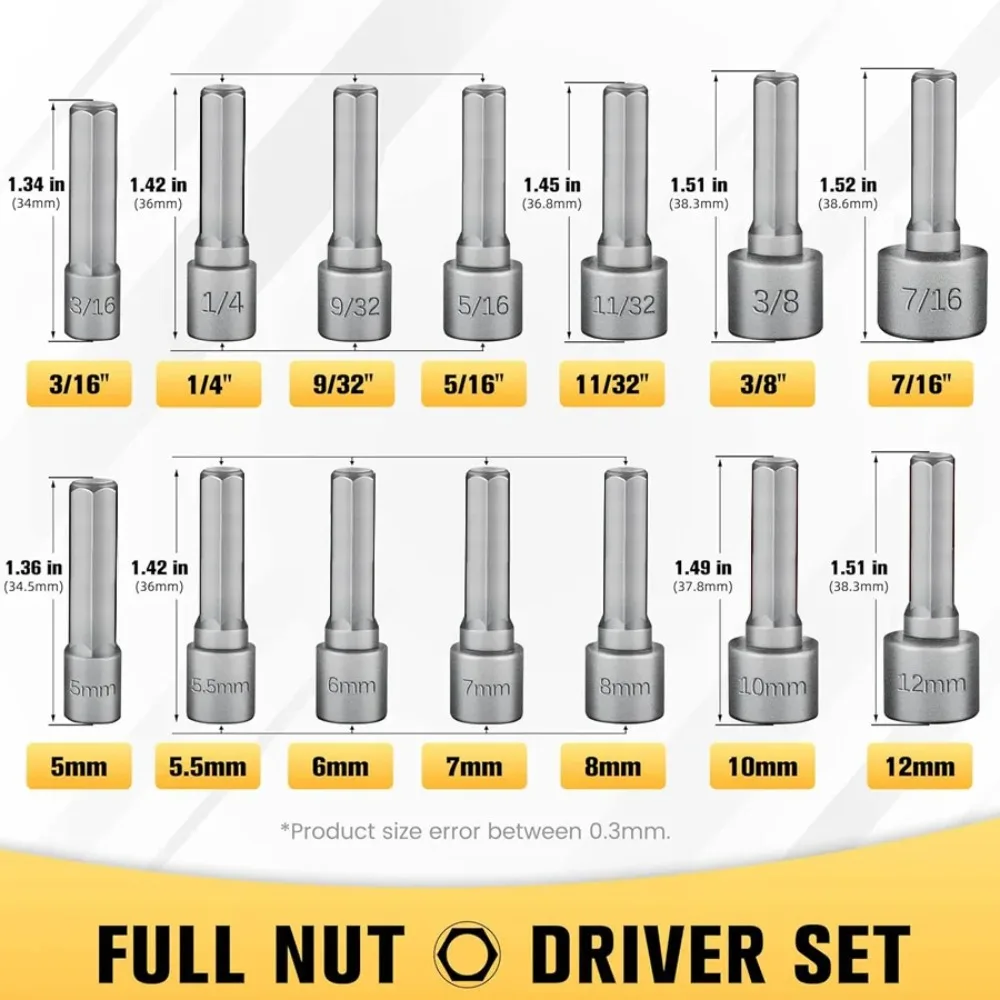 14/9pcs Powerful Socket Inner Hexagonal Wrench Hexagonal Handle Screwdriver Socket Extension Rod Pneumatic Screwdriver Insert