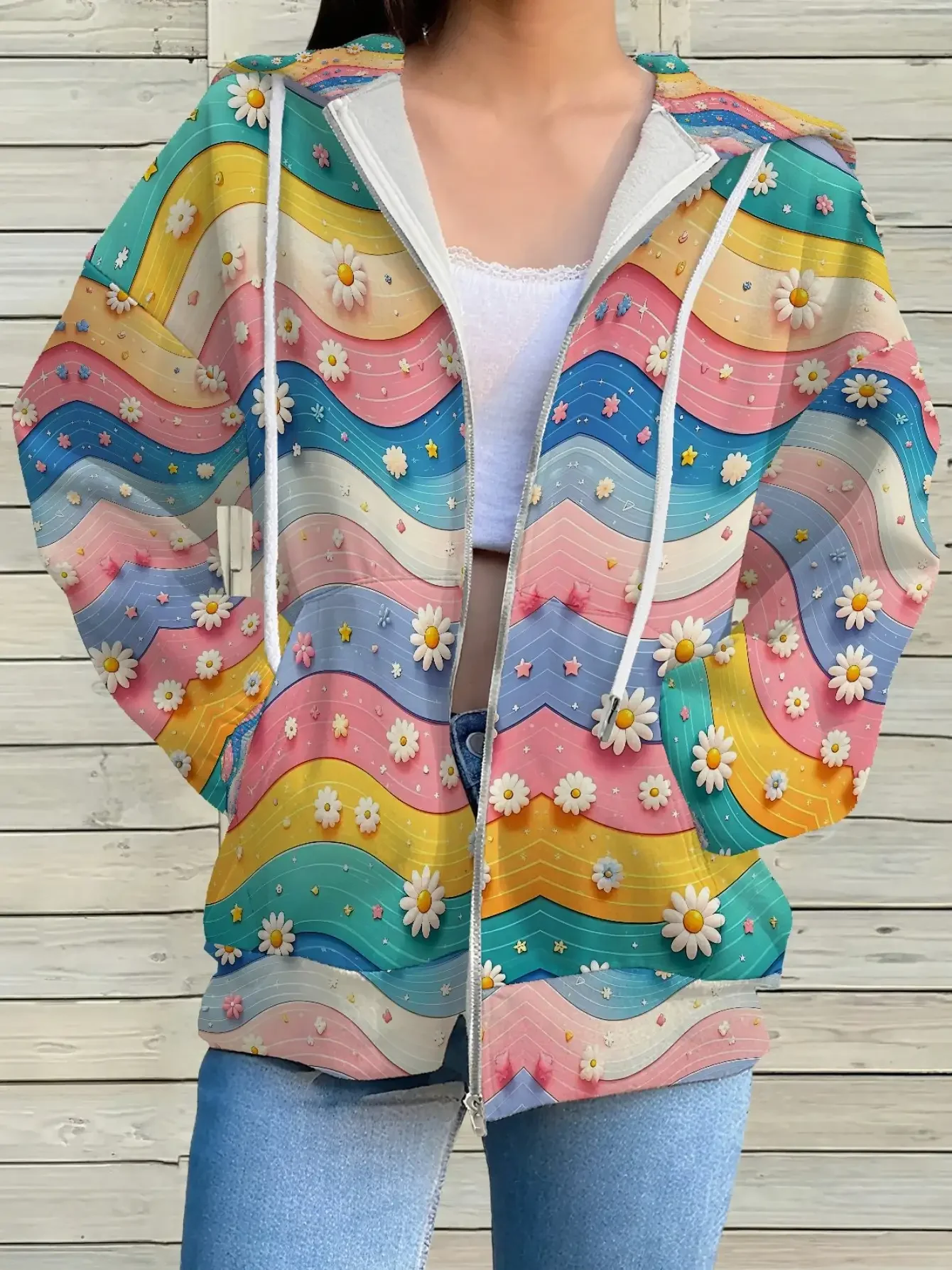 

2026 New Women's 3D Printed Zipper Hoodie - Retro Full Zipper Hoodie with Pocket,Colorful hooded jacket
