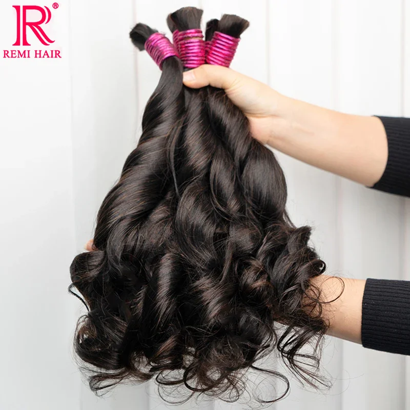 REMI-Pacotes de cabelo indianos para mulheres, 100% extensões humanas, trançando o cabelo em massa, sem trama, cabelo natural reto, ondulado, original