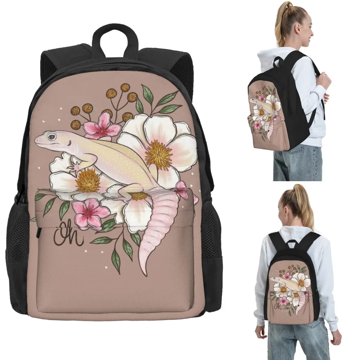 

Леопардовые рюкзаки Gecko Murphy's без узора с цветочным принтом, сумка для книг для мальчиков и девочек, школьные сумки для студентов, дорожный рюкзак, сумка на плечо