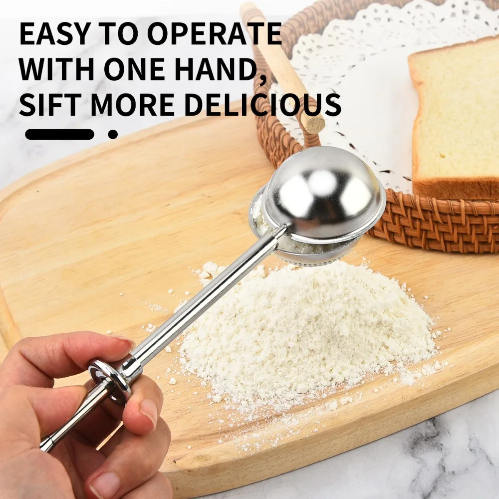 Press Type Stretchable Half Mesh Sifter Spherical Powder Shaker For Baking Sugar Flour Seasoning Kitchen Baking Tool