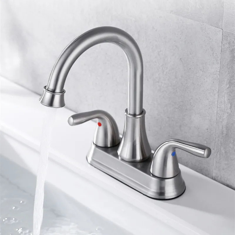 Stainless Steel Faucet Bathroom 4 inch Hot Cold Water Mixer Crane Deck Mounted American Style Bath Tap Basin Mixer