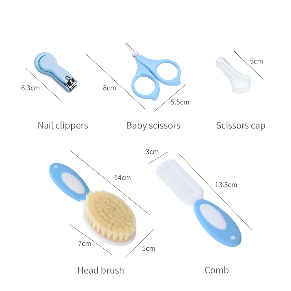 Therye.com-Ensemble d'accessoires de beauté pour bébé, coupe-ongles, peigne, ciseaux d'aspiration antarctique, pince à épiler, brosse à dents à doigts, fournitures de soins pour nouveau-né, 5 pièces