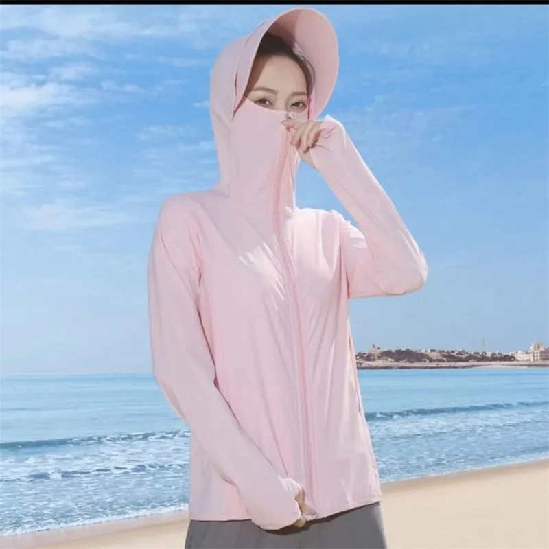 Ice Silk Sunscreen Women's Long-Sleeved UV Protection Summer Breathable 2026 New Knitted Outdoor Thin Coat Sunscreen Clothing W9