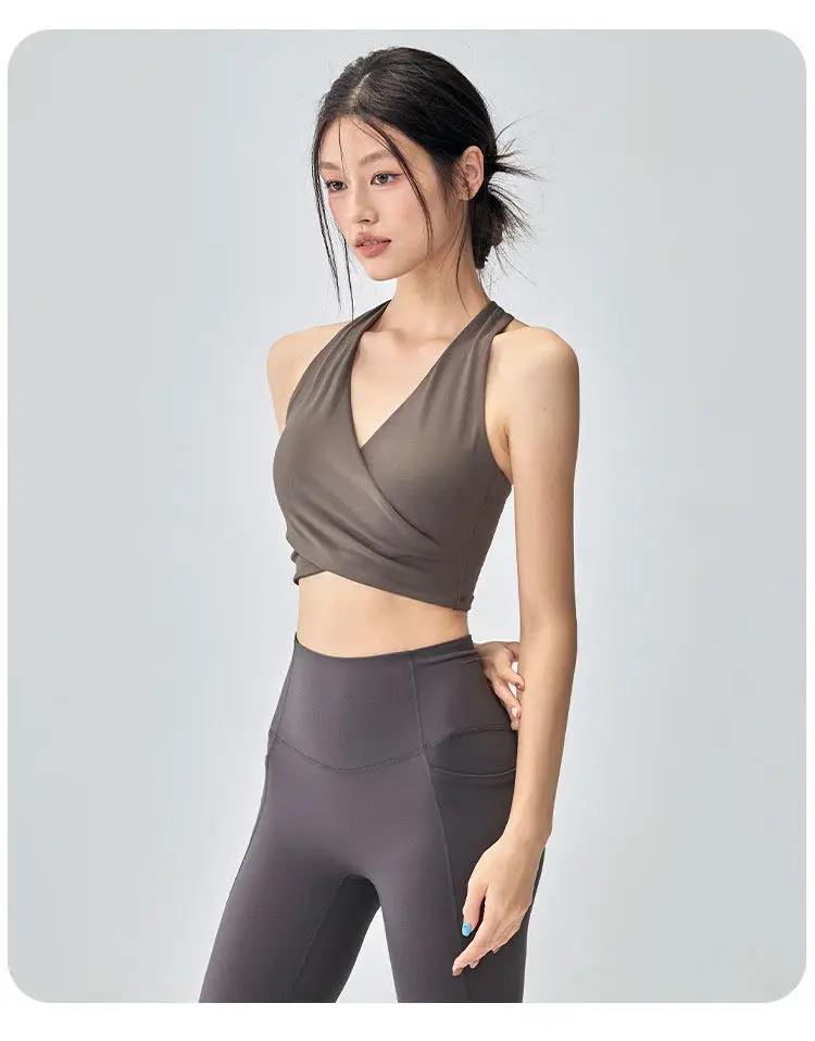 Gym Cross Deep V Einteiliger Sport-BH mit festen Cups für Damen, Beauty-Back Yoga Pilates Fitness Sport-BH, dünner, schnelltrocknender Stoff – Detail 3