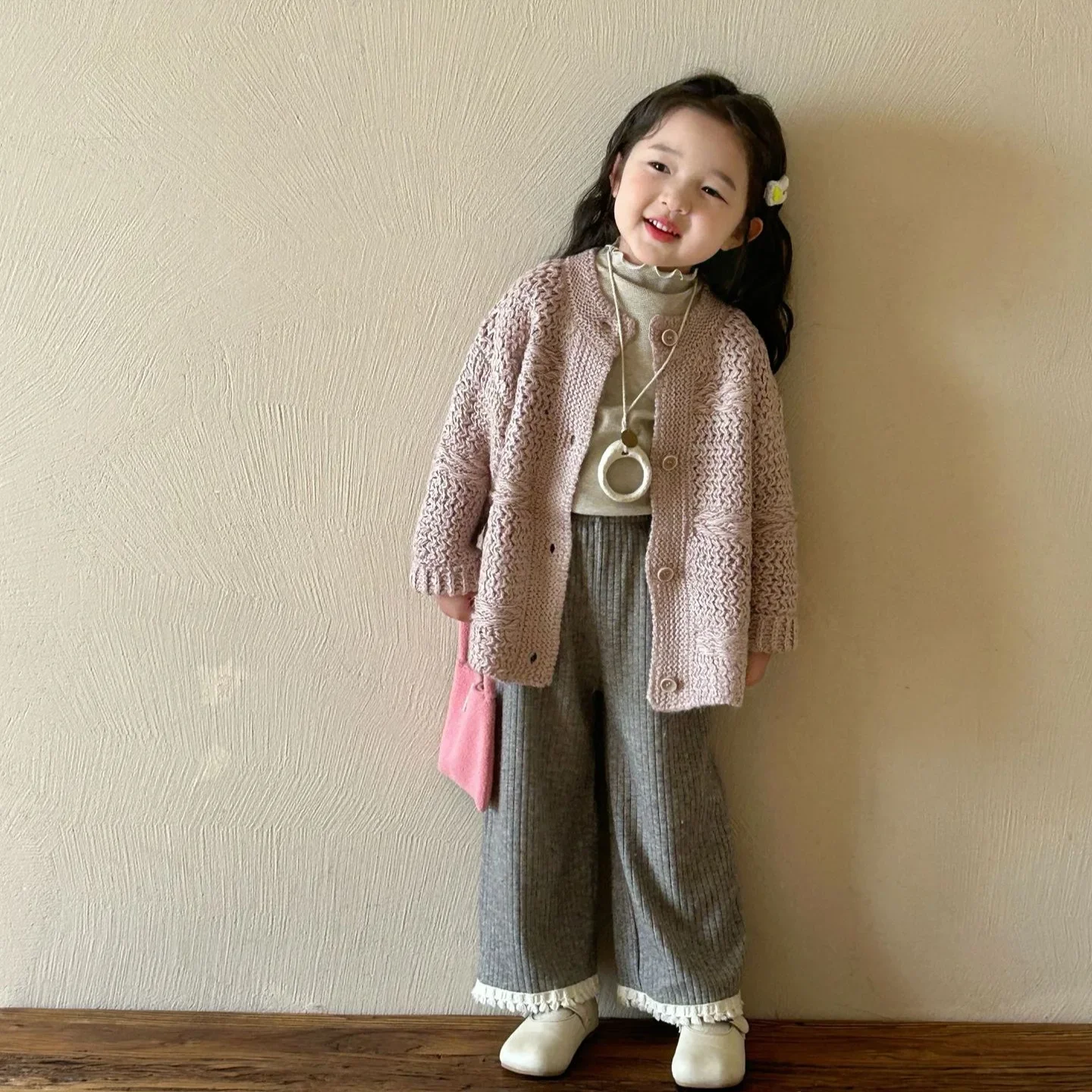 Girls Coat 2024 Autumn New Childrens Wear Korean Baby Girl Foreign Style Coarse Wool Line Knitting Lazy Style Cardigan Leisure