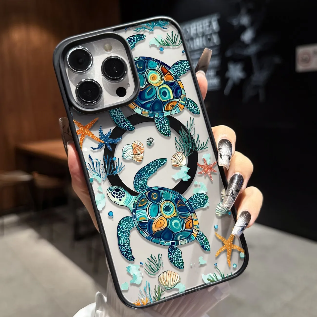 Marine Life Design Turtle Pattern Magnetic Phone Case for Samsung Galaxy S26 S25 S24 S23 Ultra Plus FE S26+ Clear Hard Cover