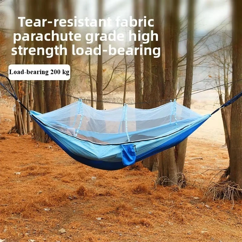 Outdoor Camping Hammock With Mosquito Net, Lightweight Portable Hanging Bed, Anti-Roll Swing For Beach Hiking Travel With Bag