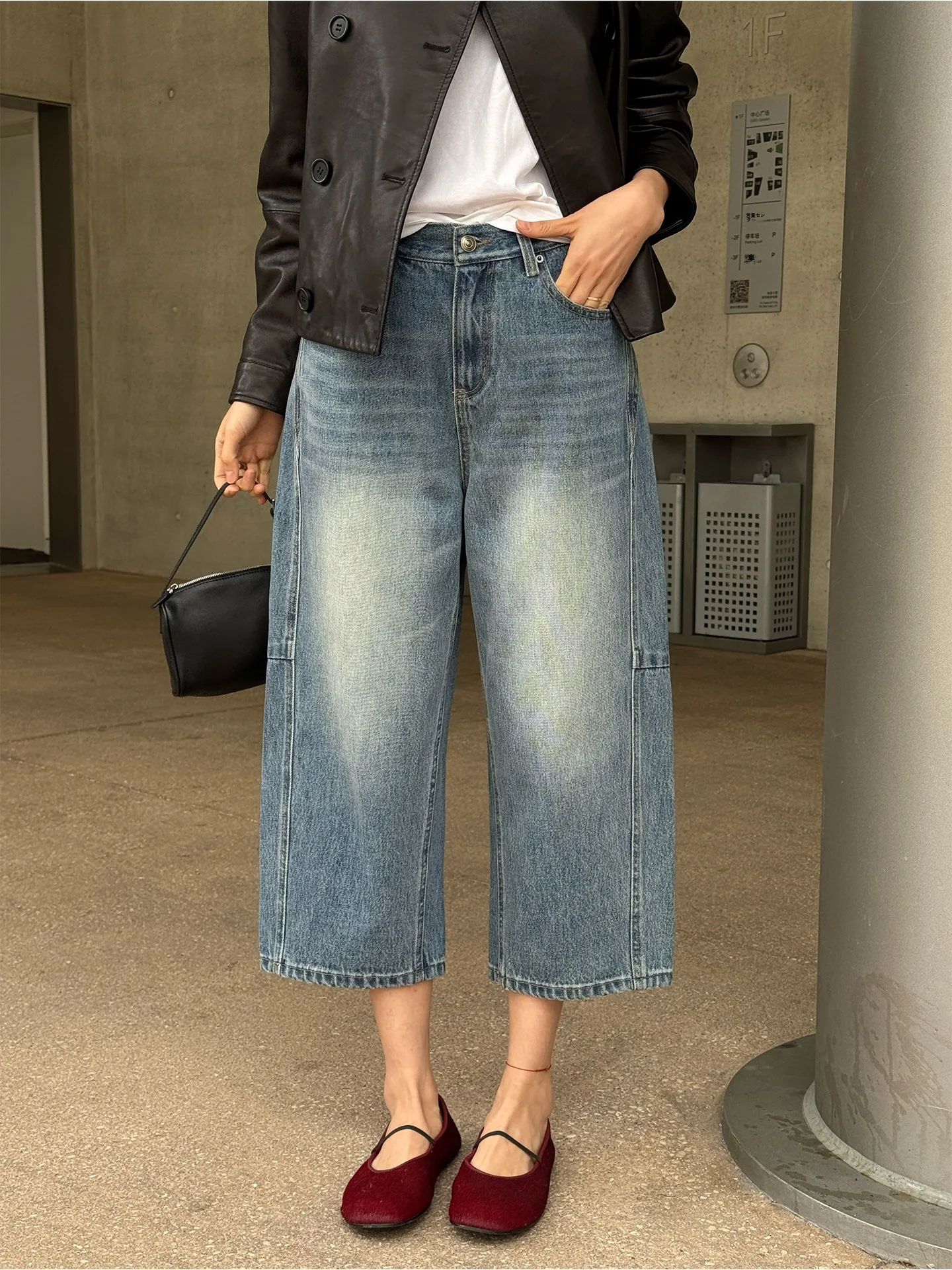 

Waed Blue Cotton Straight Leg Jeans Women's Spring 2026 New Sle Small Size Wide Leg Eighteen Inches Long Ladies Jeans
