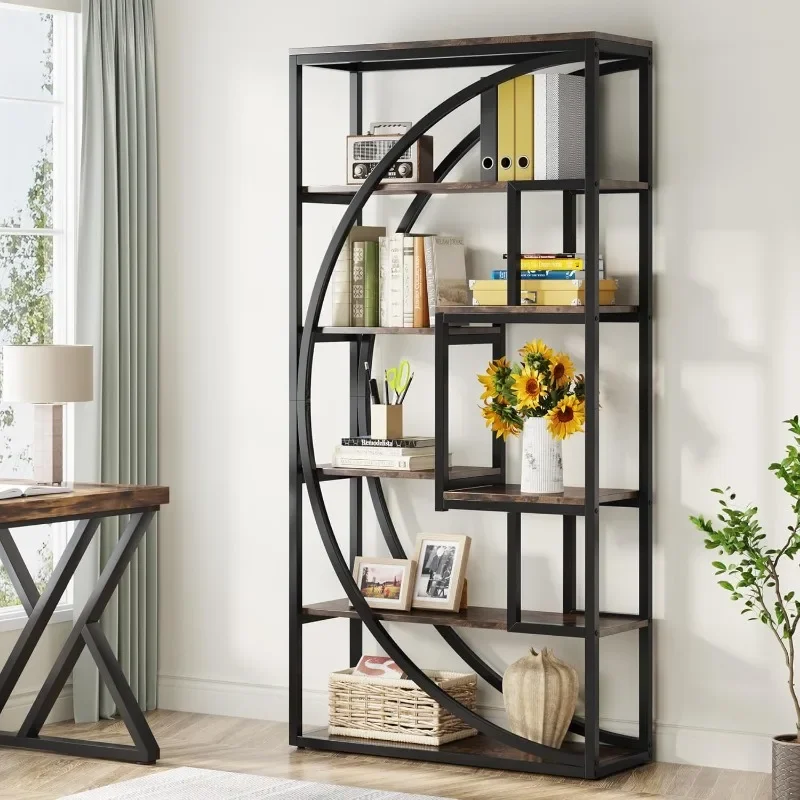 Industrial 5-Tier Bookcase with 8 Open Storage Shelf, Book Shelf Display Tack Shelving Unit for Home Office Living Room