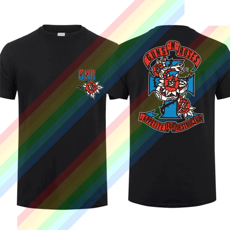 

2025 Hot Sale Summer Men 100% Cotton Appetite for Destruction By Guns N' Roses Black T Shirt Hip Hop Streetwear T-shirt Cool Tee