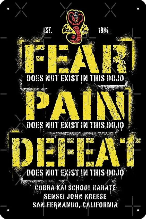 Fear, Pain, Defeat Does Not Exist In This Dojo Poster Funny Metal Tin Sign for Home Kitchen Bar Room Garage Decor