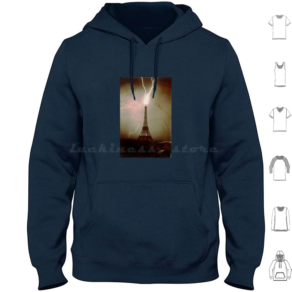 Lightning Hits The Eiffel Tower , Paris , 1919 Hoodies Long Sleeve Lightning Eiffel Eiffel Tower Paris France Amazing