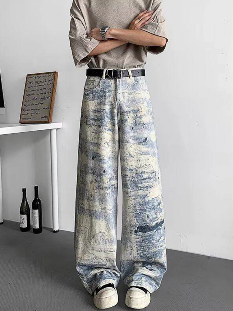 

American Sle Tie Dye Camouflage Loose Casual Pants Men's Summer High Street Cool Design Straight Leg Wide Leg Workwear Trou...