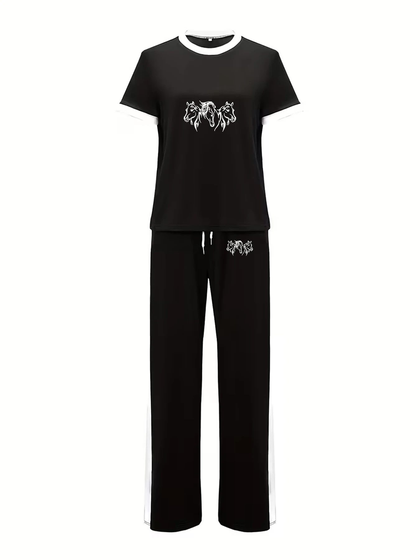 

Personalized Prints, Contrasting Color Designs, Women's Suits, Short-Sleeved Tops and Pants for Spring and Summer, Casual Sports Two-Piece Outfits for Women, Suitable for Daily Commuting, Street Strolls, and Campus Outings, Women's Clothing