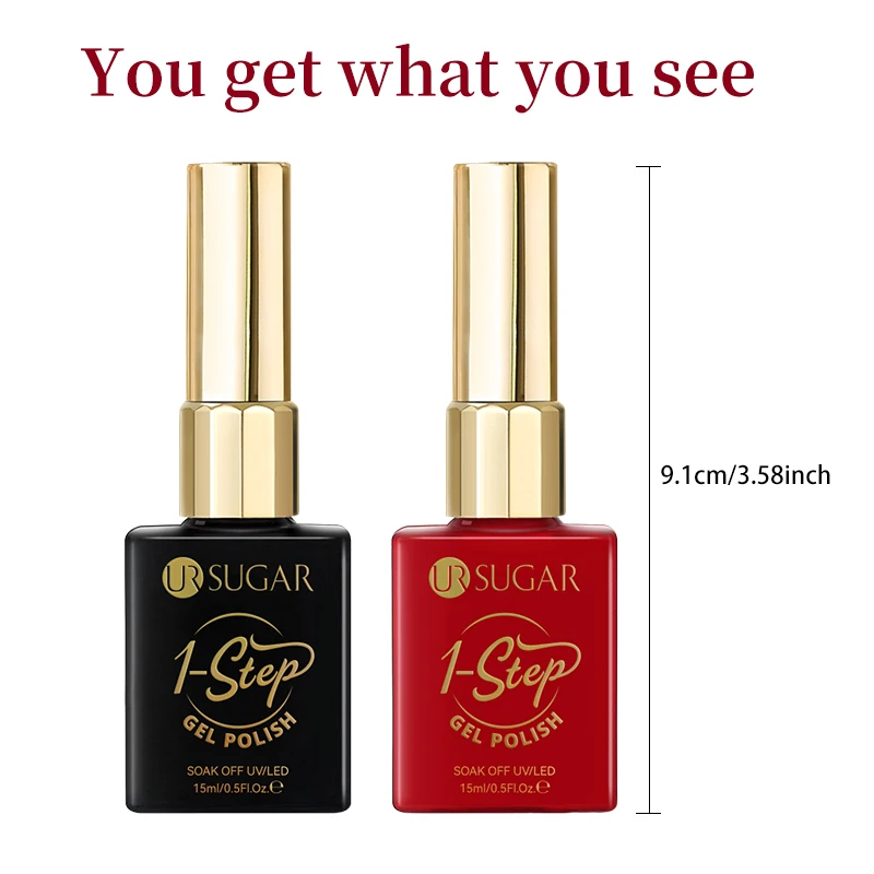 UR SUGAR 15ml 1ステップジェルポリッシュ 3 in 1 レッドピンク グロッシーネイル ソークオフ LED UVジェルネイルニス ベースジェルとトップコート不要