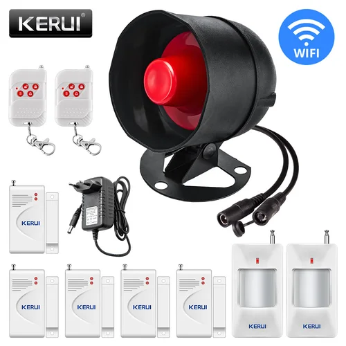 KERUI Tuya WIFI inteligente inalámbrico sistema de alarma de seguridad para el hogar Kit antirrobo alarma de garaje sirena con Sensor de puerta de movimiento Alexa