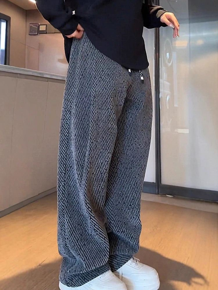 

Silver Tead Diagonal Stripe Casual Pants Men's Women's Trendy Lazy Sle Drape Straight Leg Pants Autumn Winter New Arrival