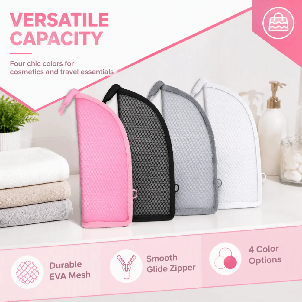 2 Pcs Portable EVA Cosmetic Bag Zipper Mesh Pocket Dividers Included Toiletry Organizer Waterproof Makeup Pouch Home