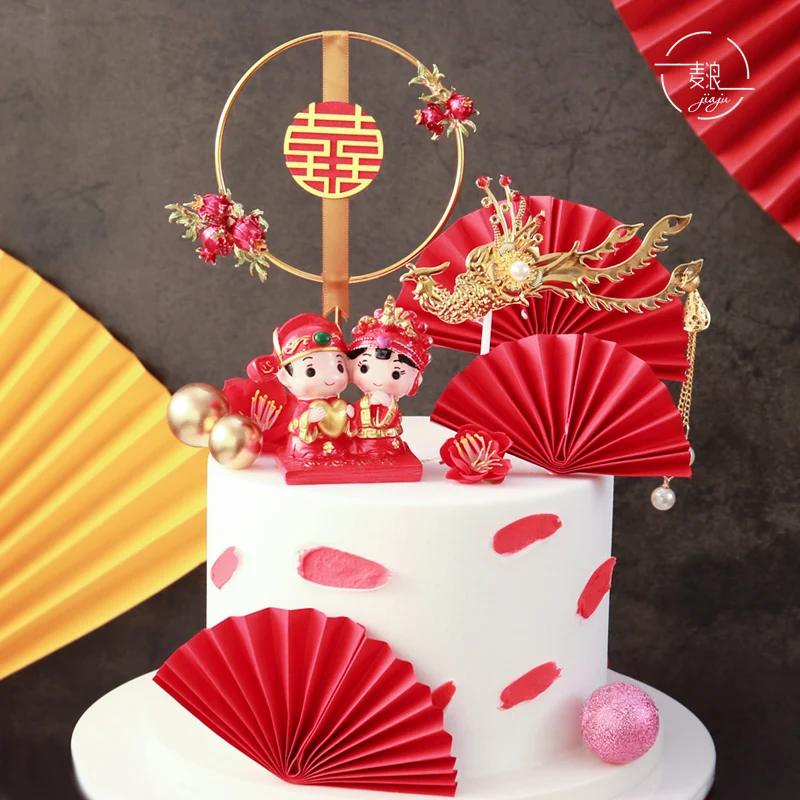 

Valentine's Day Phoenix Wedding Cake Decoration Plug-in Card Groom Bride Ornament Wedding Dessertfession Dessert Baking Supplies