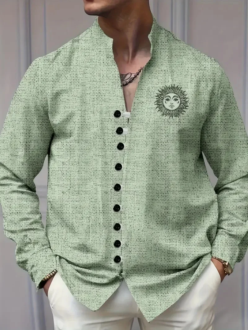 New Men's Long Sleeve Plants Flowers Birds Shirt 3D Printed Pattern Long Sleeve Clothing Fashion Business Casual Soft Fabric Top