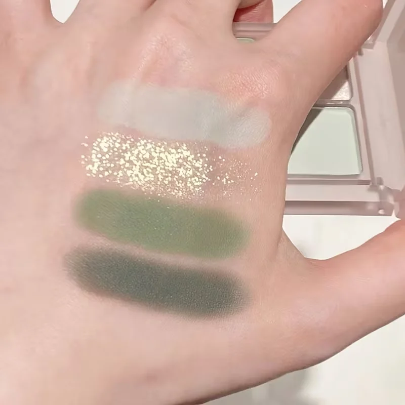 4 色グリーンアイシャドウトレイ低彩度パレットマット韓国アイメイク顔料アイシャドウトレイ持続アイメイクパレット