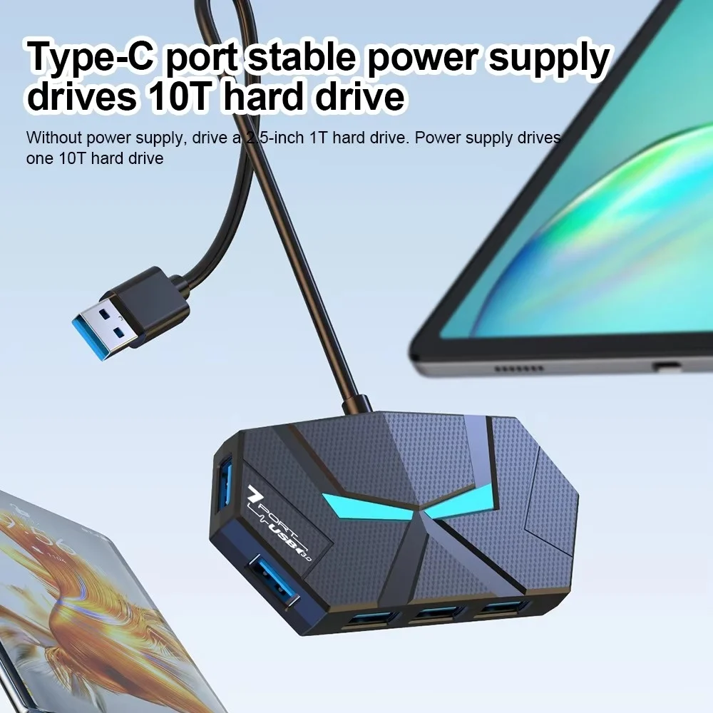 USB 3.0 HUB 4/7 منافذ نوع C محطة إرساء RGB ضوء 5Gbps عالية السرعة نقل الفاصل محول لأجهزة الكمبيوتر المحمول لوحة مفاتيح وماوس