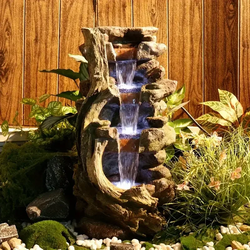 Handmade Halloween Decor Polyresin Stone Branch Patterned Hand-painted Water Fountain Illuminated Tiered Sculpture Indoor