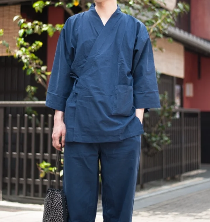 

Japanese Kimono Pajamas Pant Suit Man Cotton Sleepwear Vintage Spring