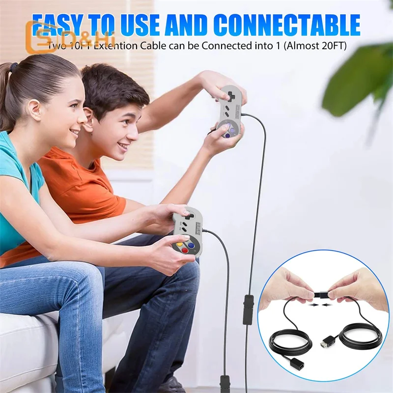 Cable de extensión de 10 pies/3 m 3M Cable extensor de juego para Nintendo SNES Mini controlador clásico para controlador NES Wii negro