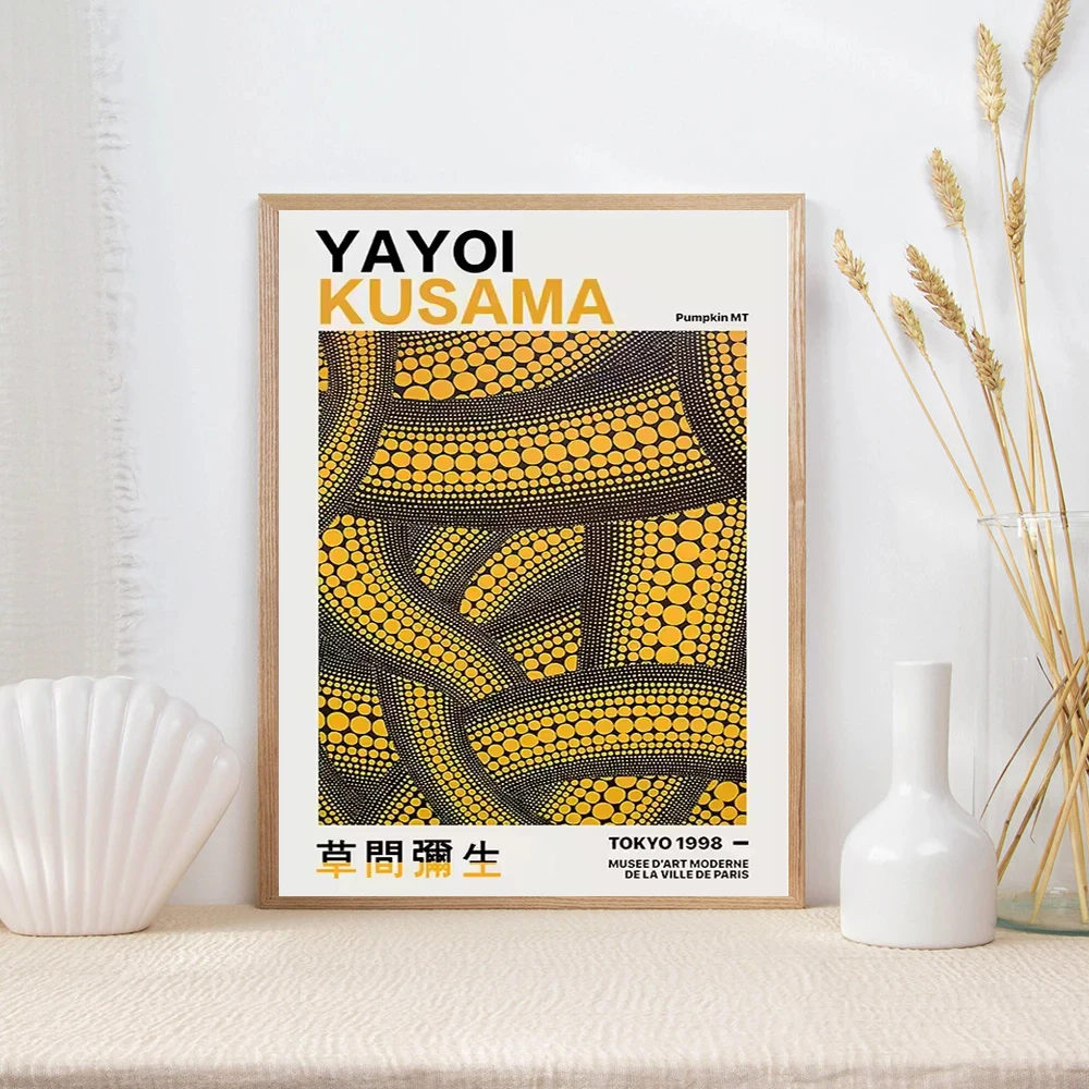 Yayoi Kusama kunstposter, abstracte tentoonstelling pompoen bloem canvas gedrukte afbeelding kunst, gebruikt voor thuis wanddecoratie, frameloos