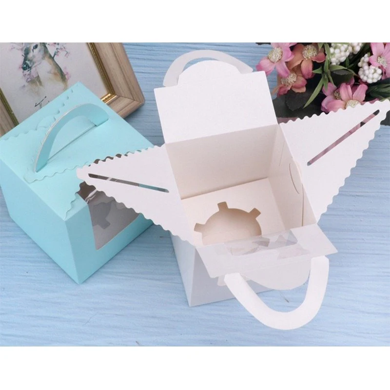 10 Pcs Single White Cupcakes Containers Gift Boxes with Window Inserts Handle for Wedding Candy Boxes