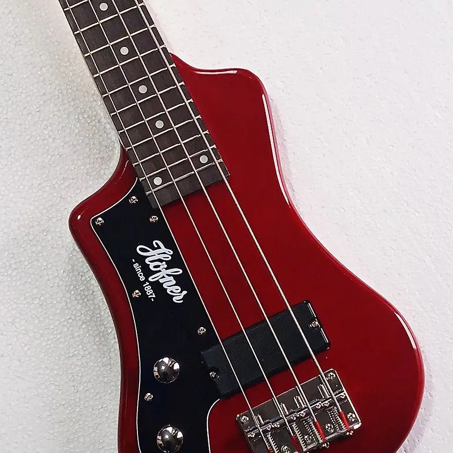 Electric Bass Glossy Red Left-handed 4 String Hofner short Bass Mini Travel Guitar