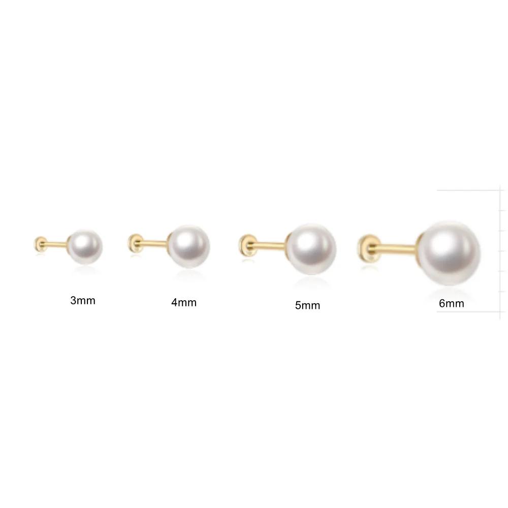 Aide 1pc Soild 14K Gold Pearl Stud Earrings for Women Simple Classical 3/4/5/6mm Cute Ear Stud Wedding Engagement Gift Jewelry