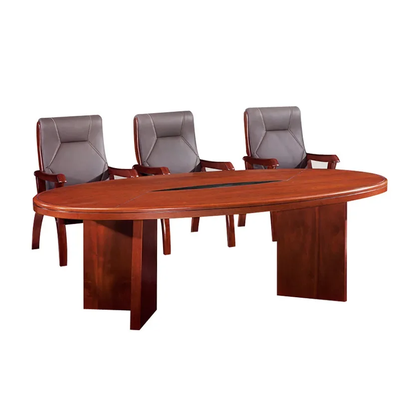

Small conference round table and chair combination veneer oval conference solid wood training table reception