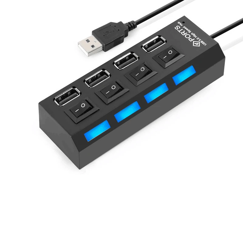 USB 4 Port Splitter com interruptor, Hub Independente, USB 2.0, 2 Divisor Independente, Hub