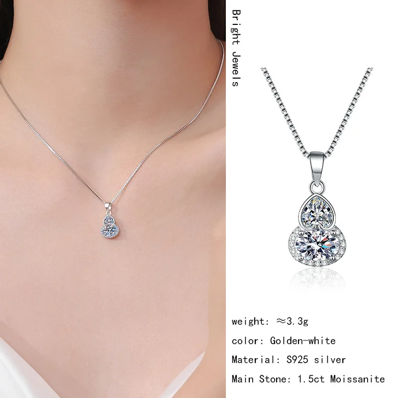 

S925 sterling silver fashion jewelry 0.5ct moissanite necklace gourd love necklace simple ins style holiday gift for girlfriend