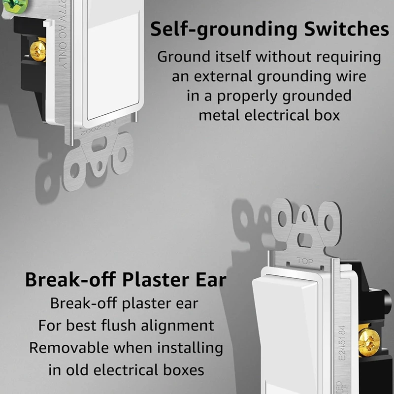 3 Way Light Switch White, 4 Pack Three Way Switch Rocker Switch 15A 120/277V, On/Off Rocker Paddle Interrupter Durable