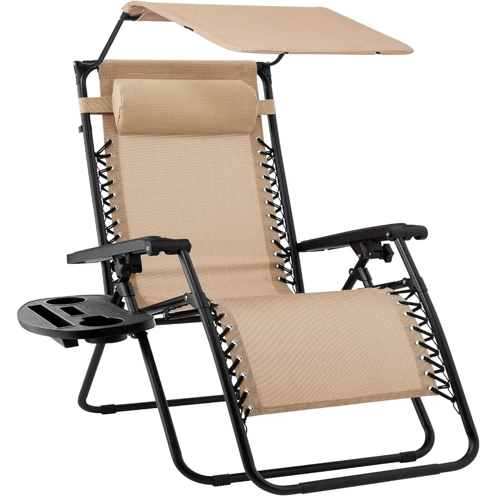 

Folding Zero Gravity Outdoor Recliner Patio Lounge Chair w/Adjustable Canopy Shade, Headrest, Side Accessory Tray,Textilene Mesh